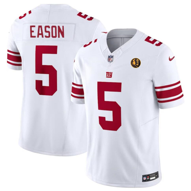 Men's New York Giants #5 Jacob Eason White 2023 F.U.S.E. With John Madden Patch Vapor Limited Football Stitched Jersey